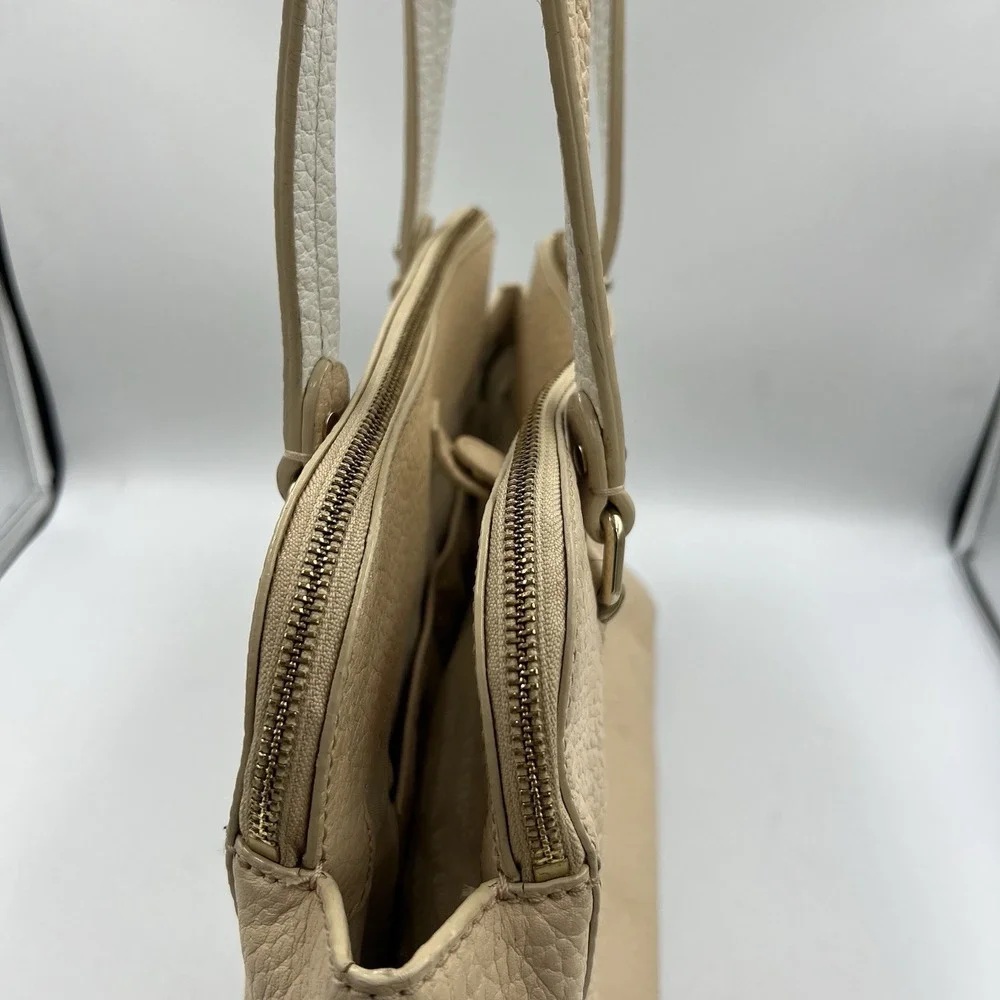 Kate Spade Pebbled‎ Leather Satchel Tote Bag Beige Zip Top Shoulder Purse